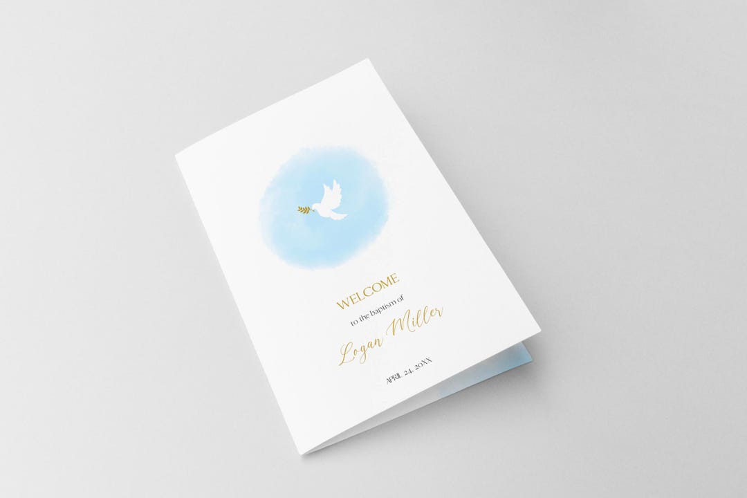 Blue Baptism Program Template, Minimalist Baptism Timeline, Elegant ...
