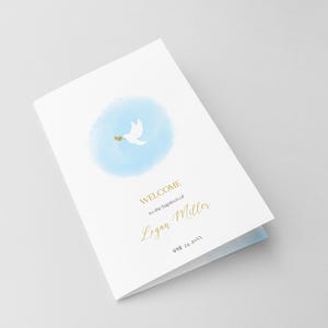 Modèle de programme de baptême bleu, chronologie de baptême minimaliste, programme plié de baptême élégant, téléchargement immédiat BL57