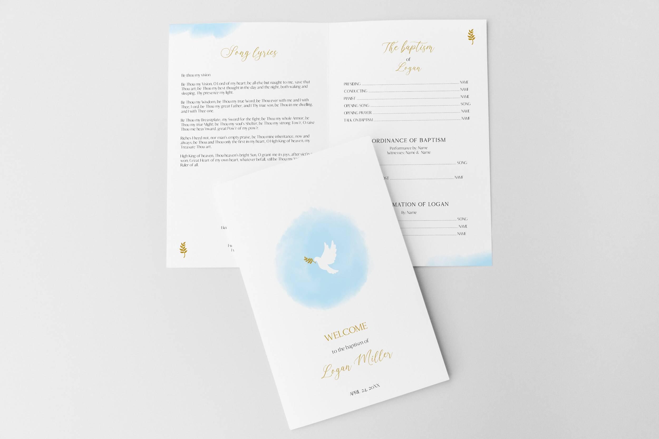 Blue Baptism Program Template, Minimalist Baptism Timeline, Elegant ...