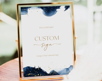 Celestial Custom Wedding Sign Template, Moon And Stars Printable Wedding Signs, 5x7&quot;, 8x10&quot;, Starry Night Tabletop Sign BL45
