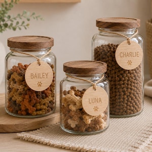 Personalised Dog Treat Jar | Glass Storage Jar with Acacia Lid | Pet Treat Container | Personalised Pet Gift | Pantry Storage