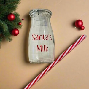 Mini Santa’s Milk Bottles With Lid & Straw | Glass
