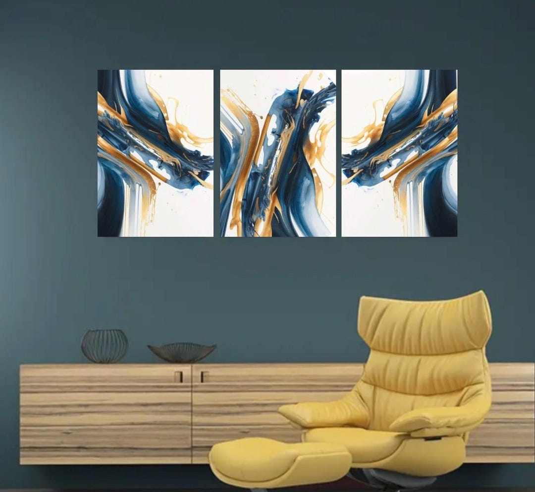 Blue and Gold Wall Art . Living Room Wall Art. Beautiful Wall Art Etsy UK