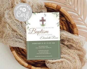 Invitación de bautismo / Invitación de bautismo de bebé / Invitación de recepción de bautismo / Invitación imprimible / Descarga instantánea