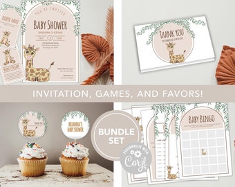 Paquete de invitación de baby shower temático de jirafas / Paquete de invitación de baby shower boho / Baby shower de jirafas / Descargar INSTANTÁNEAMENTE