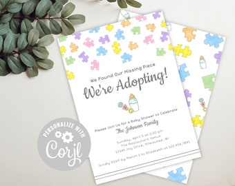 Invitación de ducha de adopción para bebés / Nuestra pieza faltante / Estamos adoptando / Plantilla de invitación imprimible / Descarga instantánea