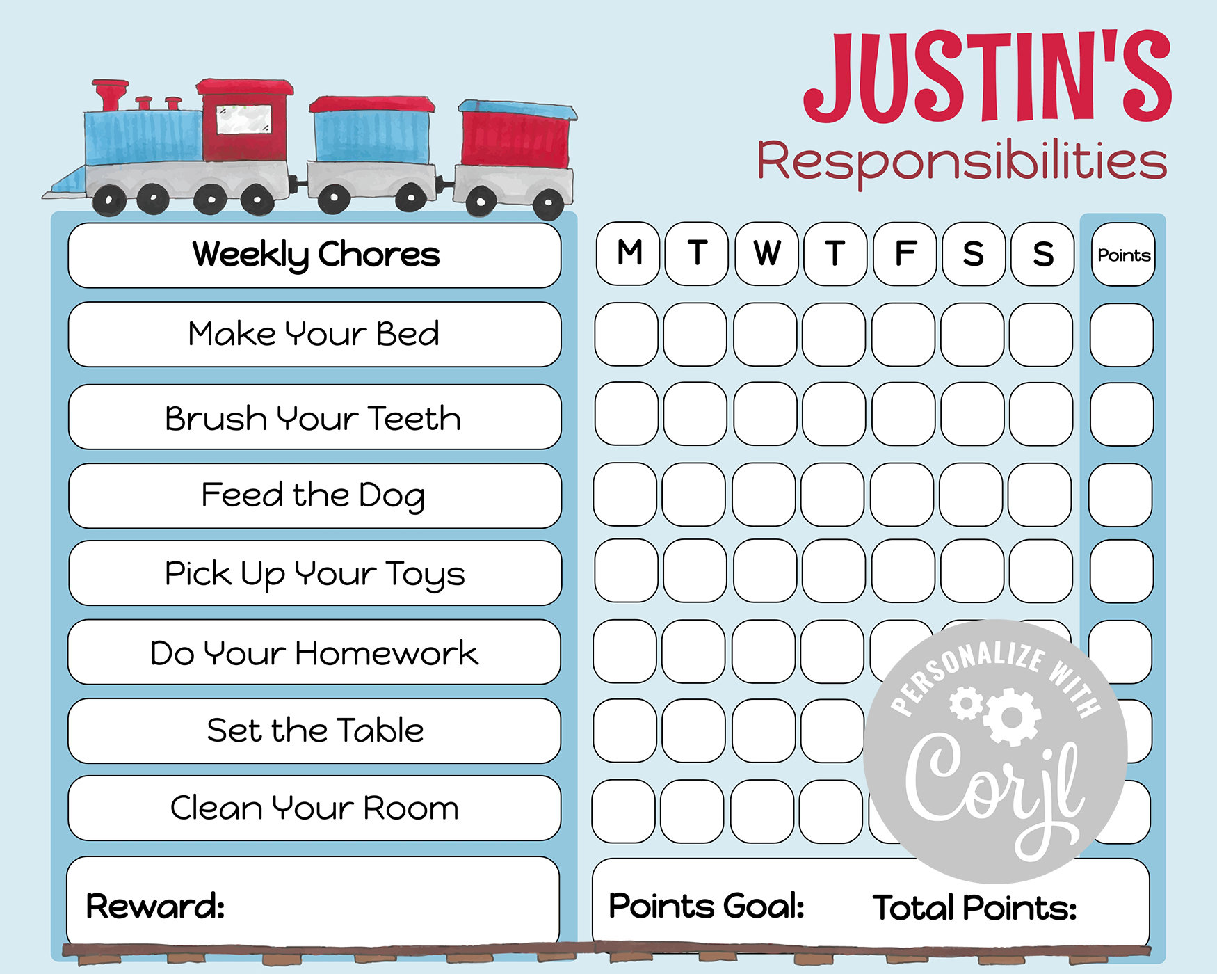 Printable Kid's Chore Chart Template Kid Responsibilities Chart Kid's ...