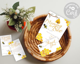 Paquete de invitación al Baby Shower tema de abejas / Baby Shower neutro / Plantilla editable imprimible / Descarga INSTANTÁNEA