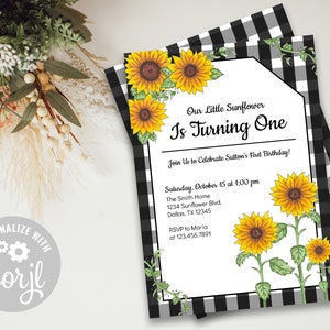 Sunflower Theme Birthday Invitation | Our Little Sunflower | Kid&#39;s Birthday Invitation | Invitation Template | INSTANT Download