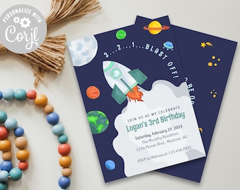 Invitación de cumpleaños con tema espacial / Out Of This World / Fiesta de cumpleaños espacial / Invitación espacial / Descarga instantánea