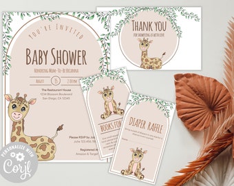 Boho Giraffe Theme Baby Shower Invitation Bundle / Plantilla de invitación imprimible / Descarga INSTANTÁNEA