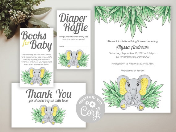 Elephant Baby Shower Printable Editable Template Elephant | Etsy