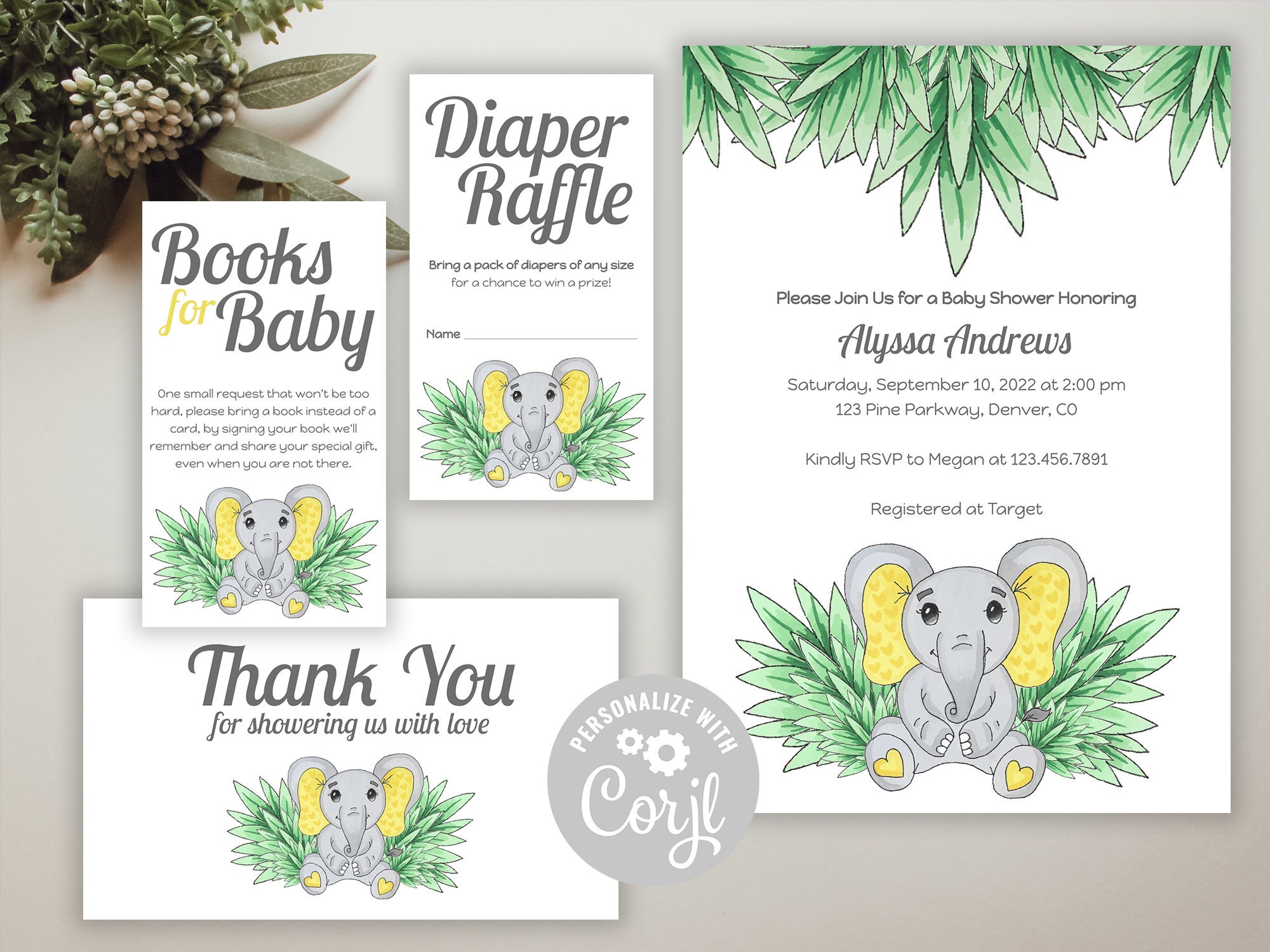 Elephant Baby Shower Printable Editable Template Elephant Baby Shower ...