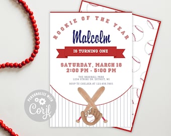 Invitación de cumpleaños de béisbol / Fiesta temática de béisbol del novato del año / Invitación de béisbol / Descarga instantánea