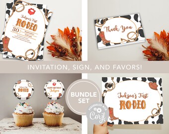 Paquete de invitación de cumpleaños temático de rodeo / Mi primer rodeo / Primera invitación de rodeo / Primer cumpleaños de rodeo / Descarga instantánea