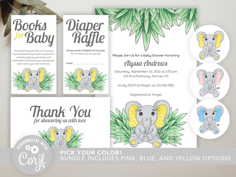 Elephant Baby Shower | Printable Editable Template | Elephant Baby ...
