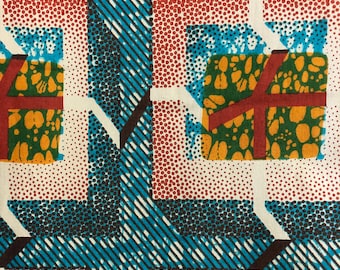 Juego de 2 telas estampadas en cera con diseños africanos. Tela para acolchado y costura. Perfecta para bloques de colcha africana tamaño queen y king. Se vende por media yarda.