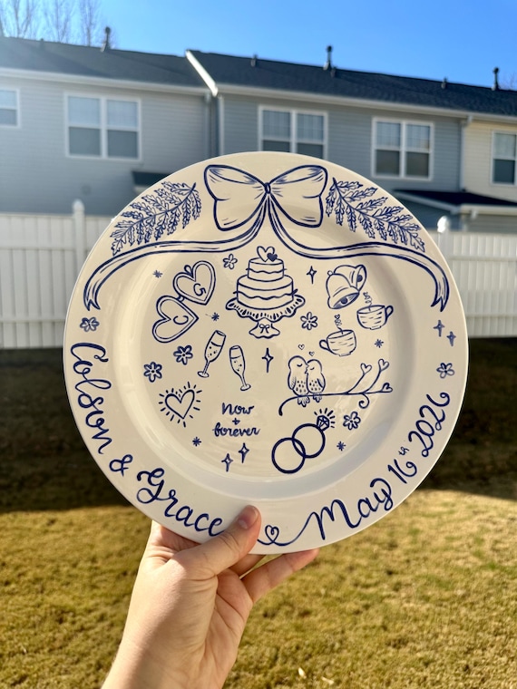 Personalized Plate -  Wedding/Anniversary Collage Design - Hand Painted Custom Piece