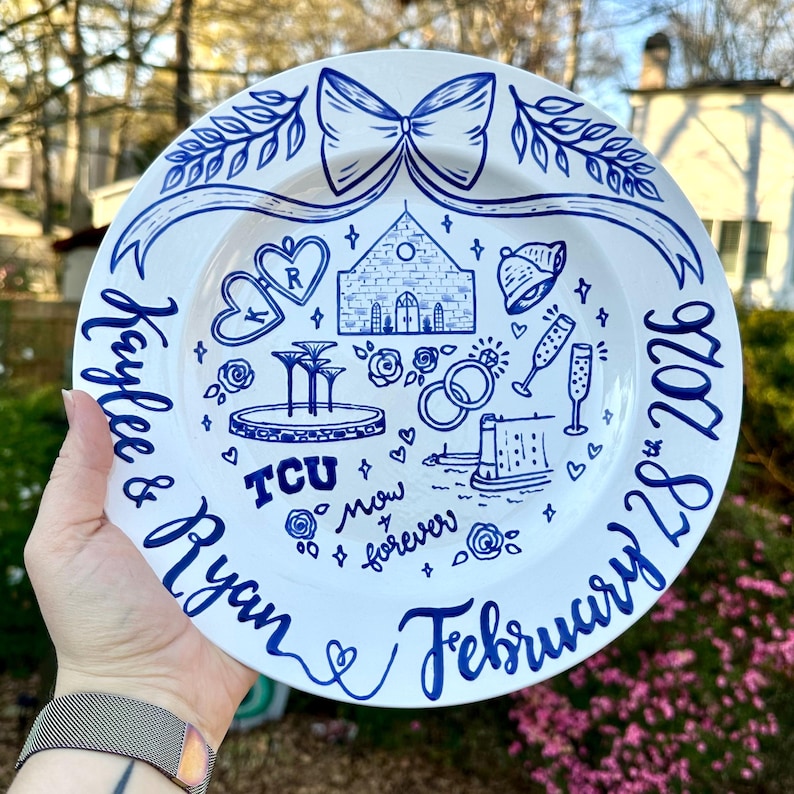Personalized Plate - Wedding/Anniversary Collage Design - Hand Painted Custom Piece 画像 7