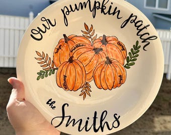 Personalized Fall/Thanksgiving Plate - Family Pumpkin Design - Hand Painted Custom Piece