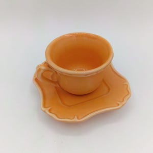 Vintage Ceramic Espresso Cup and Saucer Set | Peach Apricot Ruffled Scalloped Co