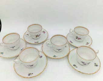 Set of 6 Schumann Arzberg Bavaria Demitasse Cups Saucers Assorted Floral Gold Tr