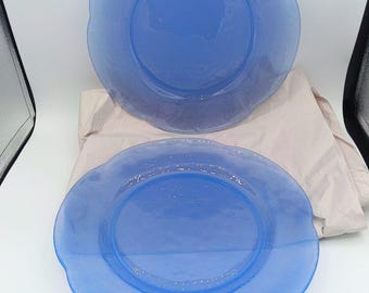 Prato de servir artesanal em vidro reciclado azul cobalto de 33 cm (13") com verso martelado, pesado, 1,2 kg (2,6 libras)