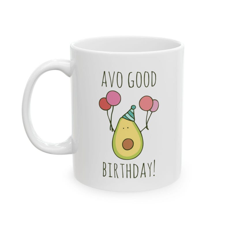 Avocado Birthday Ceramic Mug, Cute Fruit Aesthetic Kitchen Decor Gift