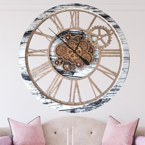 America Line Wall Clock 36 Inches With Real Moving Gears Grey and White ...
