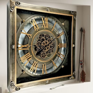 Luxembourg Line Wall clock 32 inches Square with real moving gears Bronze Antique