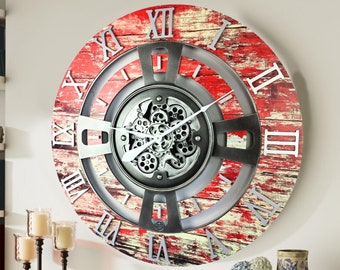 England Line Wall clock 36 inches with real moving gears Red Lava