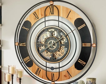 Schweiz Line Wanduhr 36 Zoll mit echtem Zahnräder bewegen Black