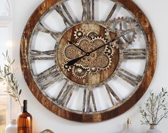 America Line Wall clock 36 inches with real moving gears Vintage Brown