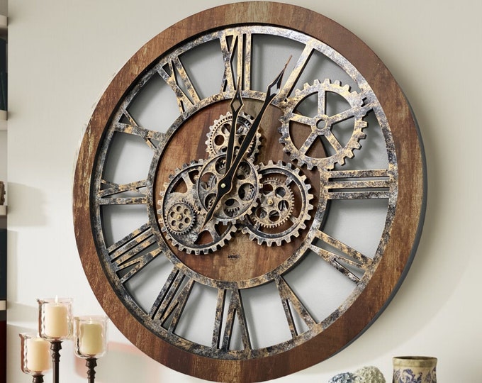 America Line Wall clock 24 inches with real moving gears Vintage Brown
