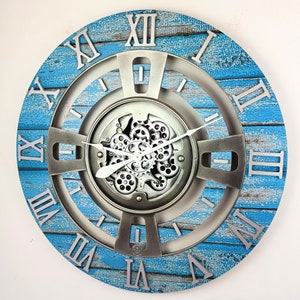 England Line Wall Clock 36 Inches With Real Moving Gears Ocean Blue - Etsy