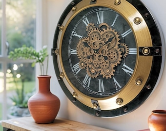 Germany Line Wall Clock Round 32 Inch "Hamburg" Bronze-Black