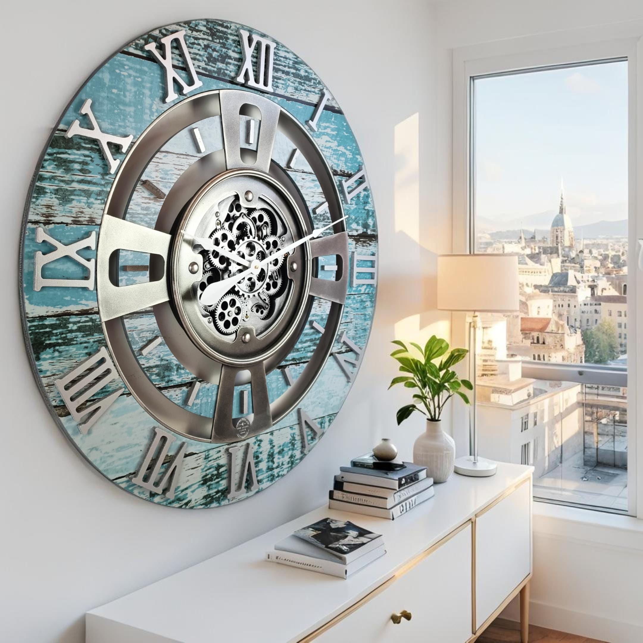 England Line Wall Clock 36 Inches With Real Moving Gears Aqua Green - Etsy
