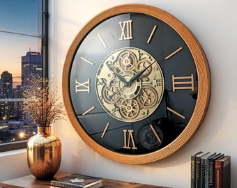 Finland Line Wall Clock Round 28 Inch "LAHTI" BROWN-BLACK