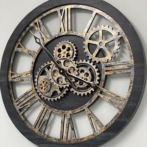 America Line Wall Clock 24 Inches With Real Moving Gears Vintage Black ...