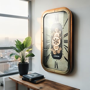Reloj de pared rectangular Norway Line de 91 x 50 cm, "Oslo", plateado y blanco