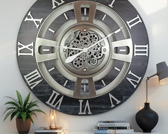 England Line Wall clock 36 inches with real moving gears Vintage Black