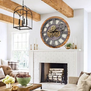 Wall clock 24 inches with real moving gears Wood & Stone image 4