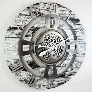 England Line Wall Clock 36 Inches With Real Moving Gears Grey and White ...