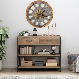 Wall clock 24 inches with real moving gears Wood & Stone image 6