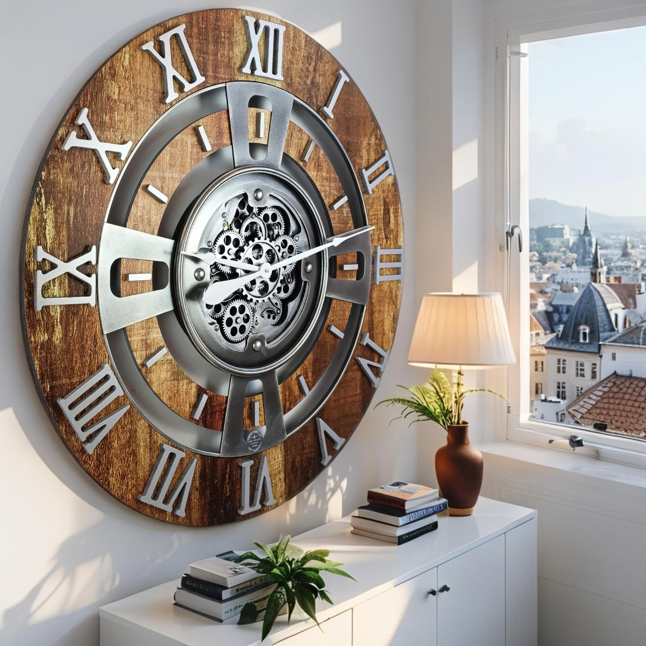 England Line Wall Clock 36 Inches With Real Moving Gears Vintage Brown ...
