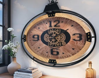 Finland Line Wall Clock Oval 26 Inch "ESPOO" WOOD-BLACK
