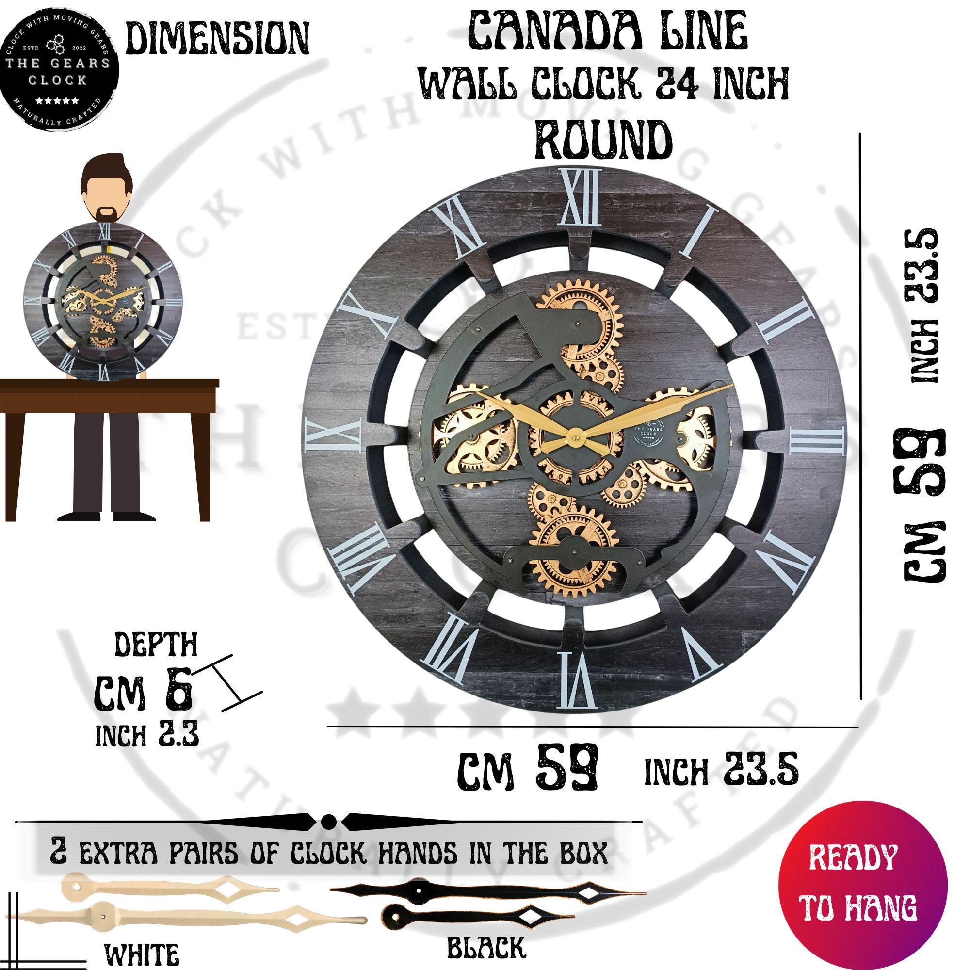 カナダコレクション 壁掛け時計 24インチ 本物の歯車付き ウッド