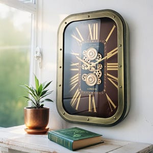 Norway Line-wandklok rechthoekig 26 x 18 inch 'Drammen' goudbruin