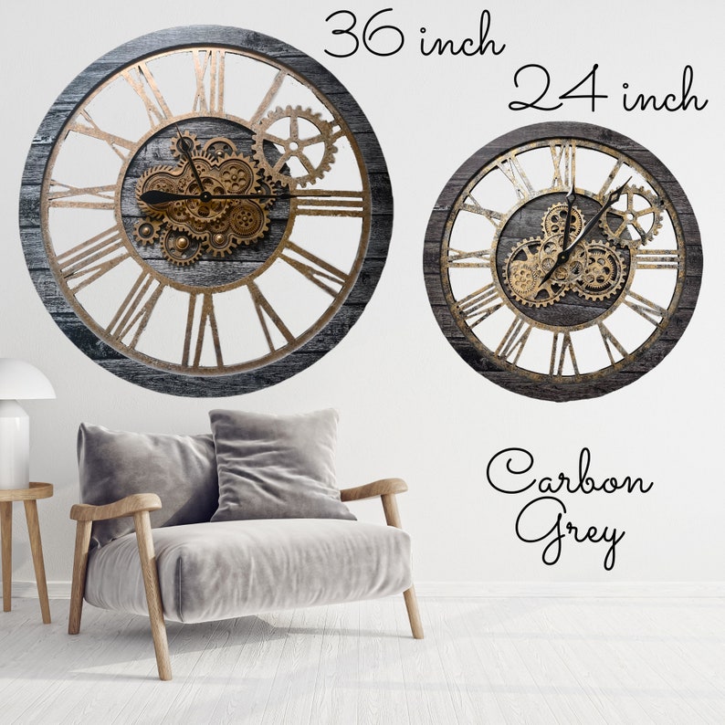 America Line Wall Clock 36 Inches With Real Moving Gears Carbon Grey - Etsy