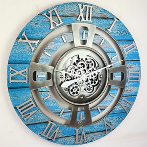 England Line Wall Clock 36 Inches With Real Moving Gears Ocean Blue - Etsy